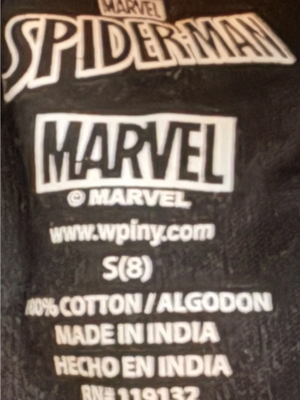 Marvel Black Tee with White Spider-Man and Logo Print